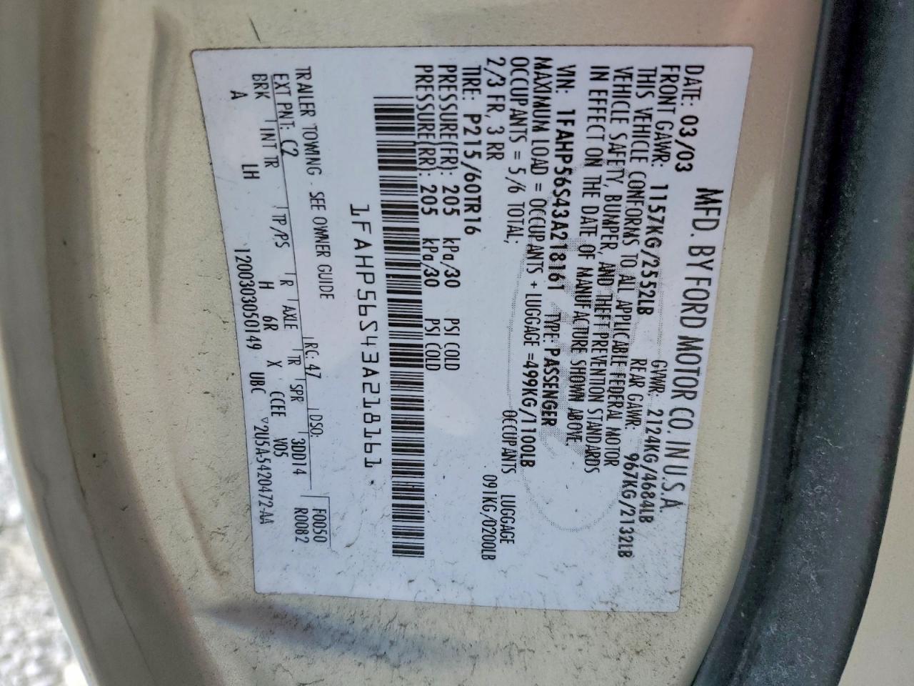 2003 FORD TAURUS SEL photo 34