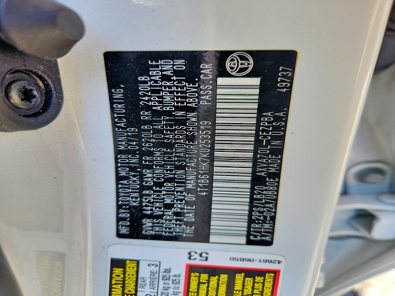 2019 TOYOTA CAMRY XSE photo 23