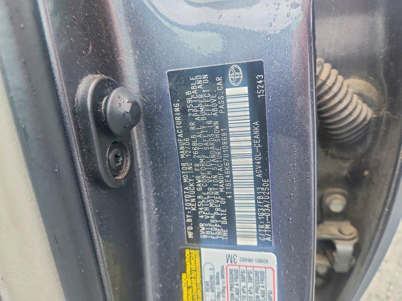 2007 TOYOTA CAMRY LE photo 12