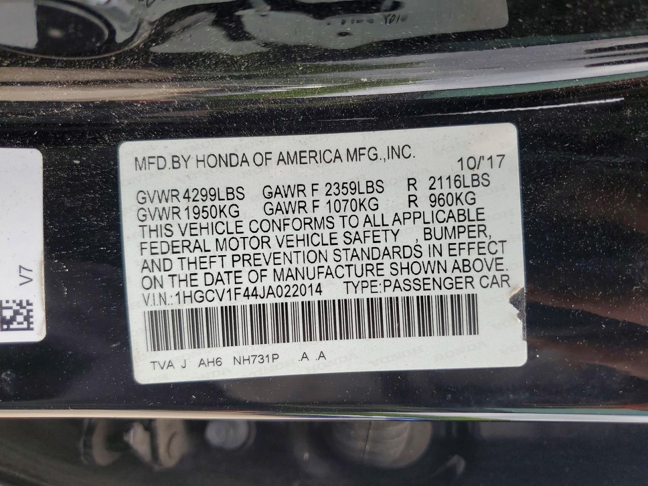 2018 HONDA ACCORD EX photo 34