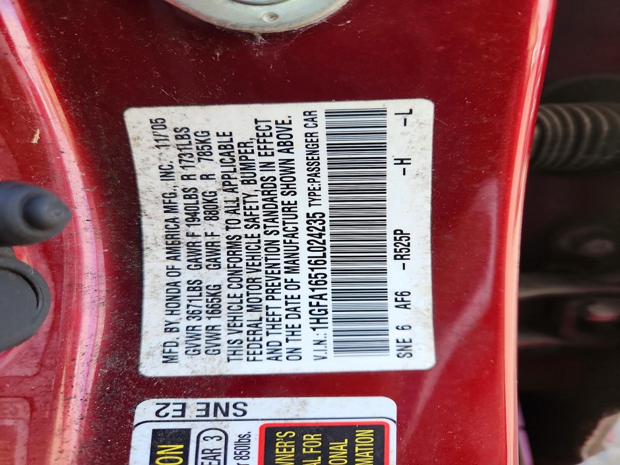 2006 HONDA CIVIC LX photo 23