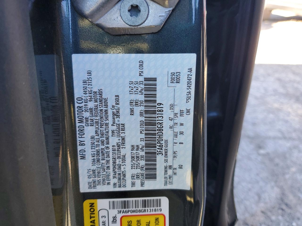 2016 FORD FUSION SE photo 34