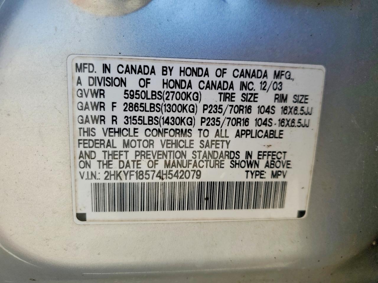 2004 HONDA PILOT EXL photo 27
