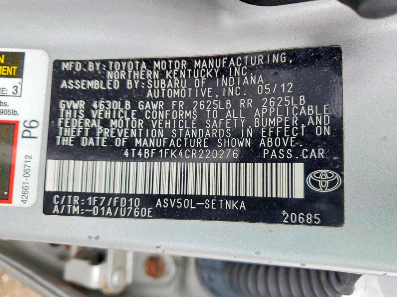 2012 TOYOTA CAMRY LE photo 34