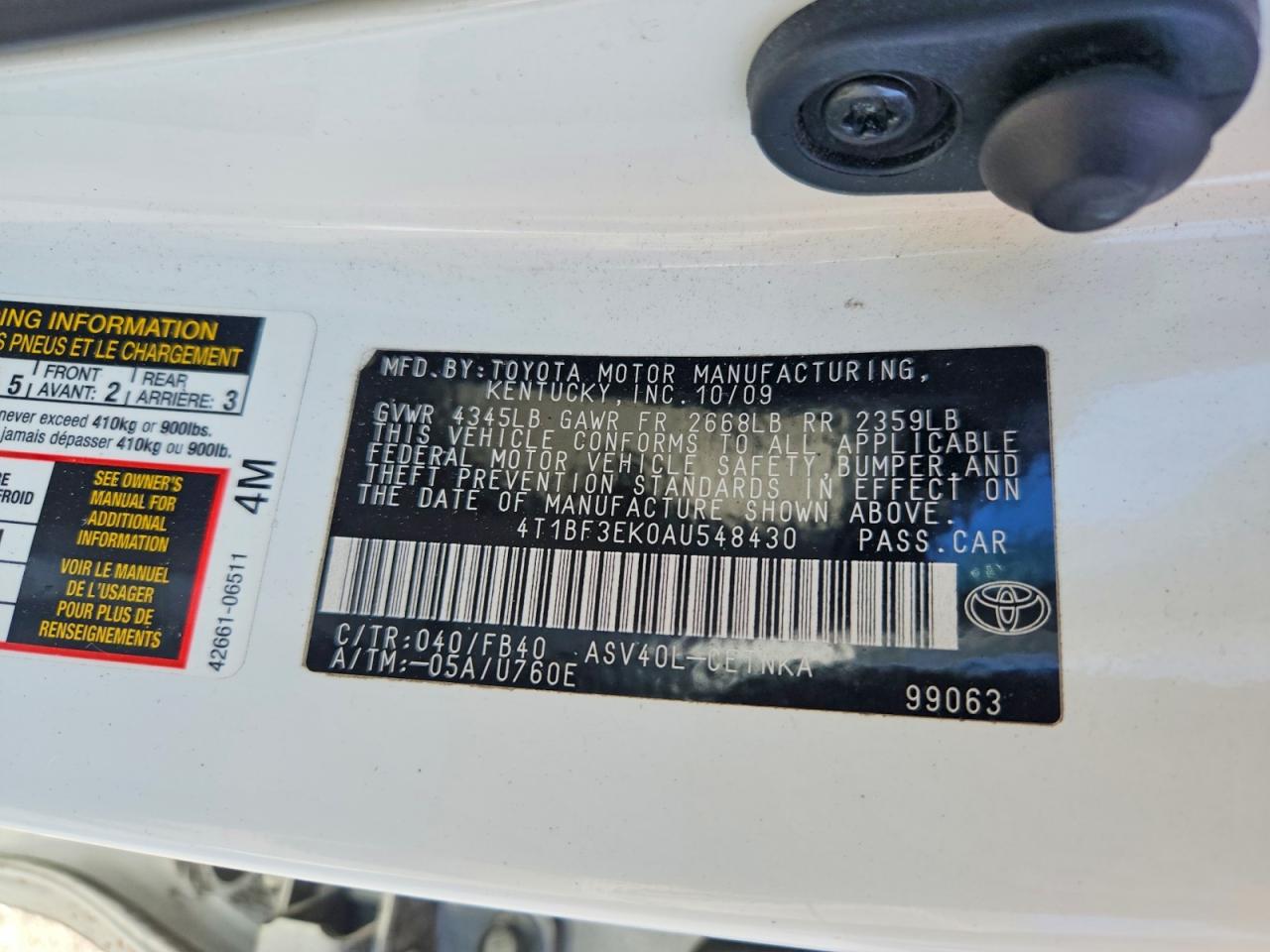 2010 TOYOTA CAMRY LE photo 23