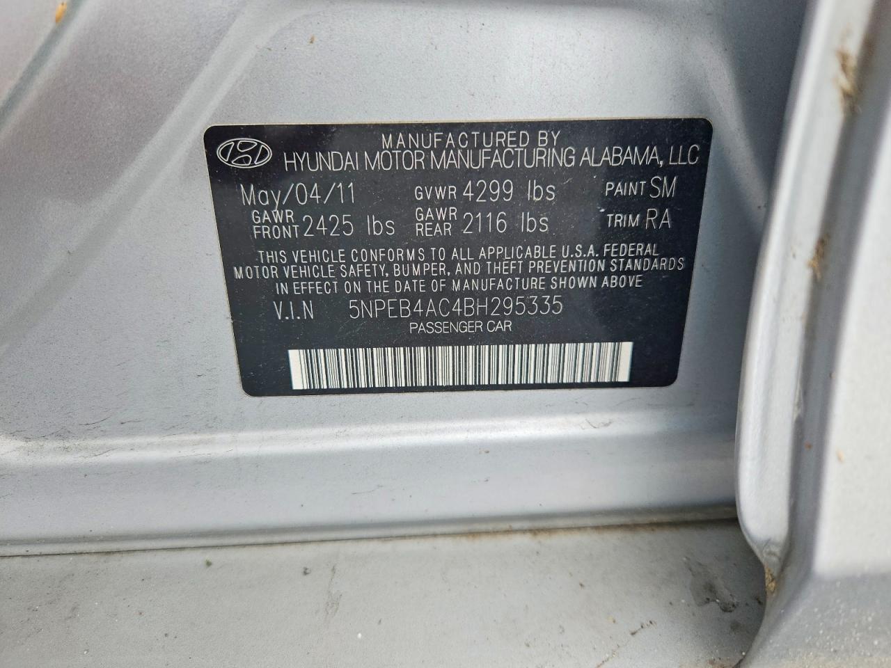 2011 HYUNDAI SONATA GLS photo 23
