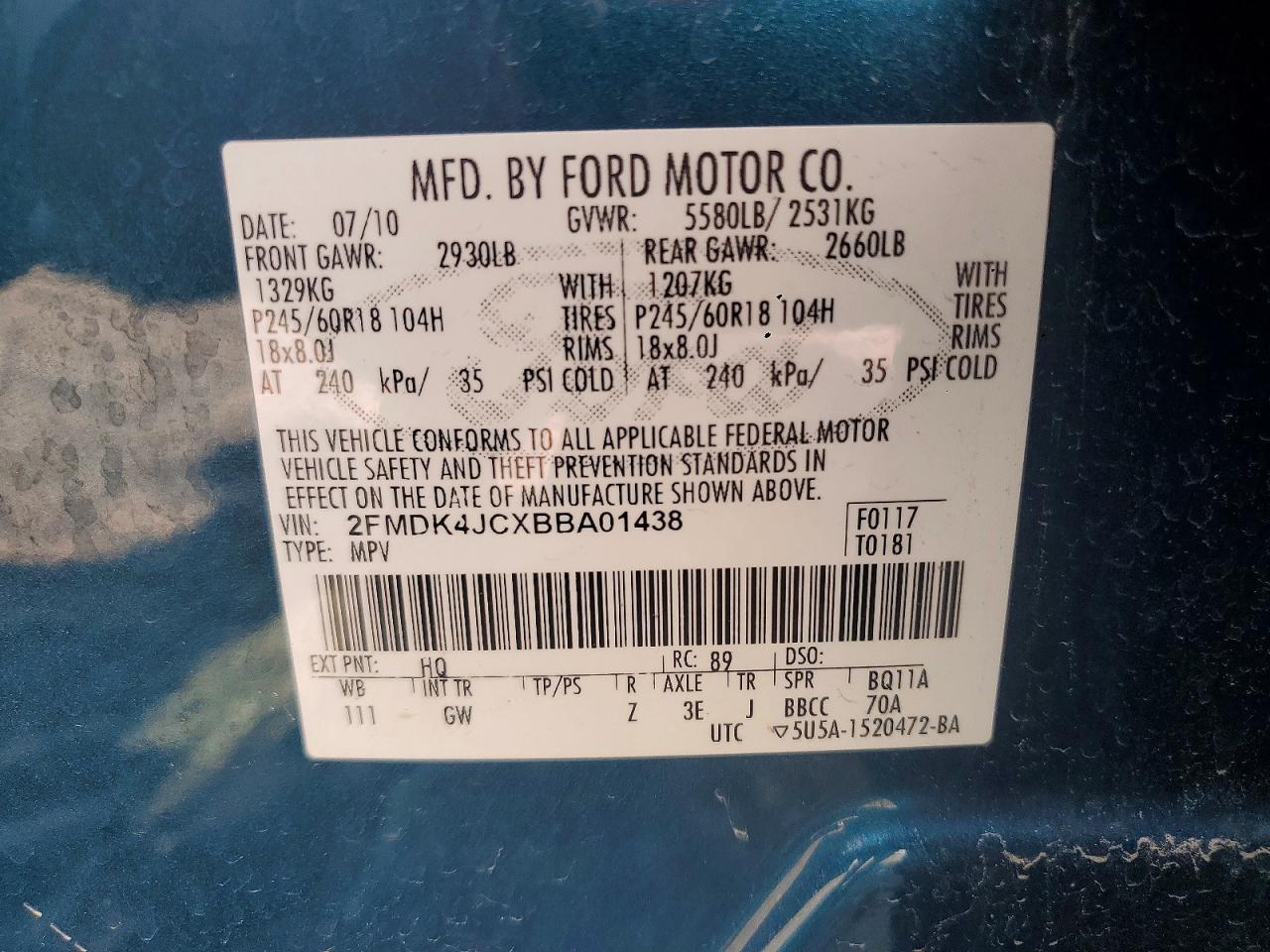 2011 FORD EDGE SEL photo 34