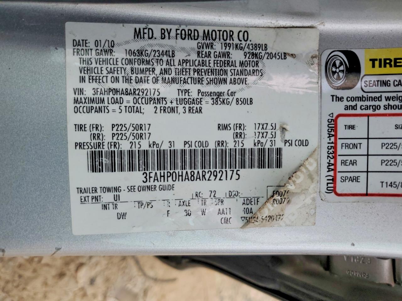 2010 FORD FUSION SE photo 37
