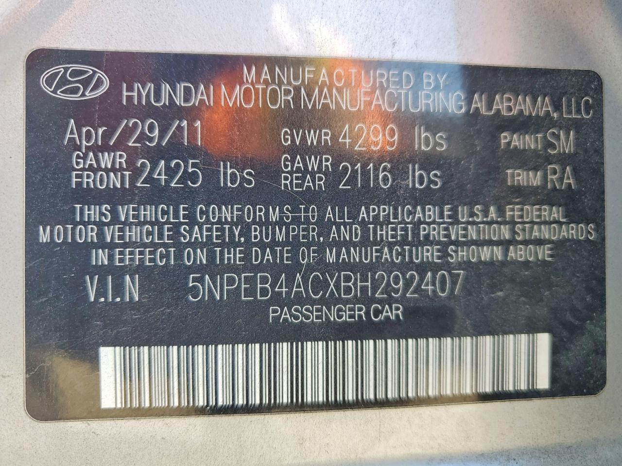 2011 HYUNDAI SONATA GLS photo 23