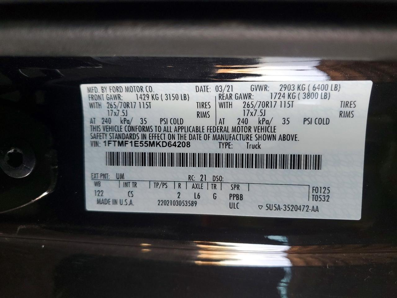 2021 FORD F150 photo 12