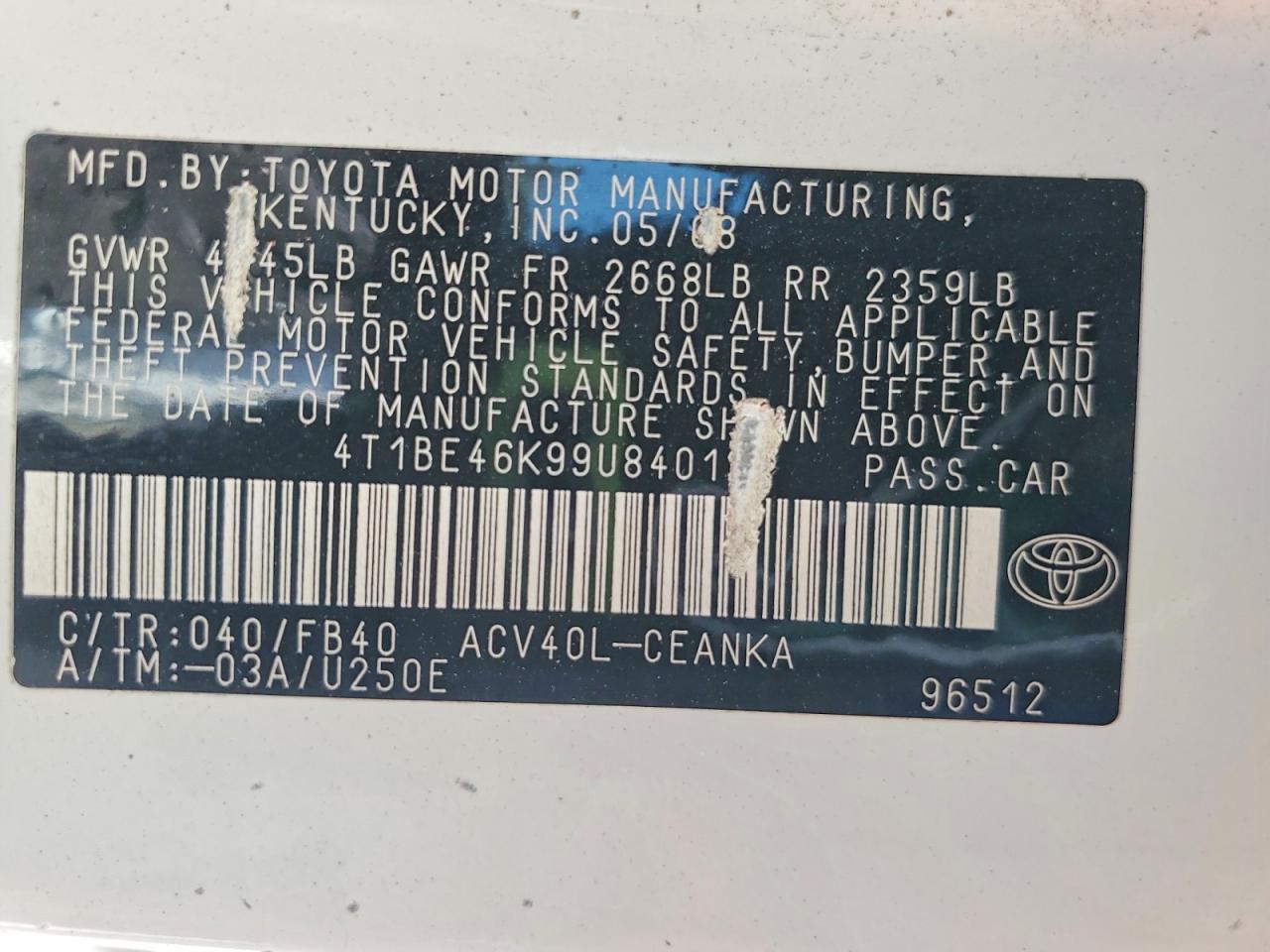 2009 TOYOTA CAMRY LE photo 12