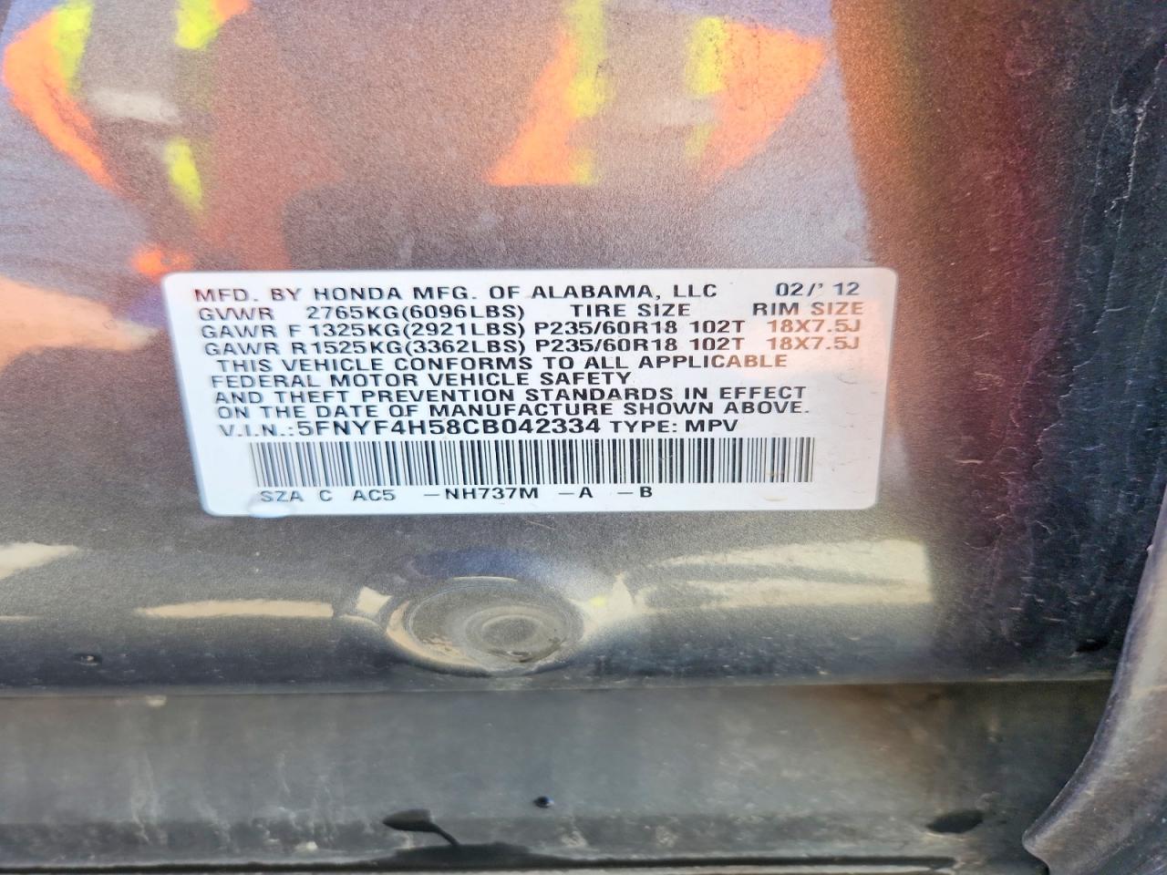 2012 HONDA PILOT EXL photo 37