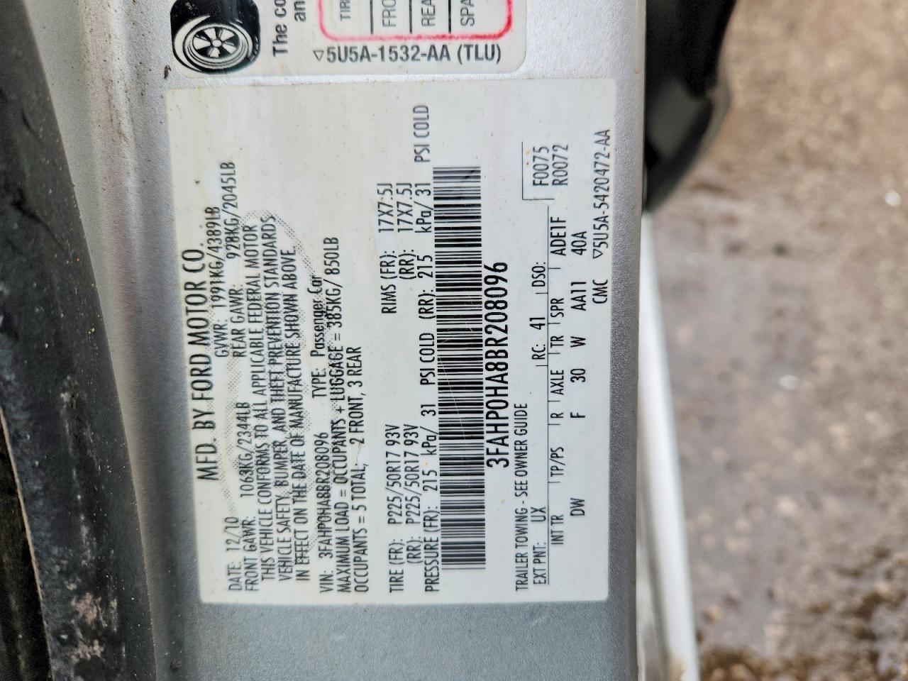 2011 FORD FUSION SE photo 13
