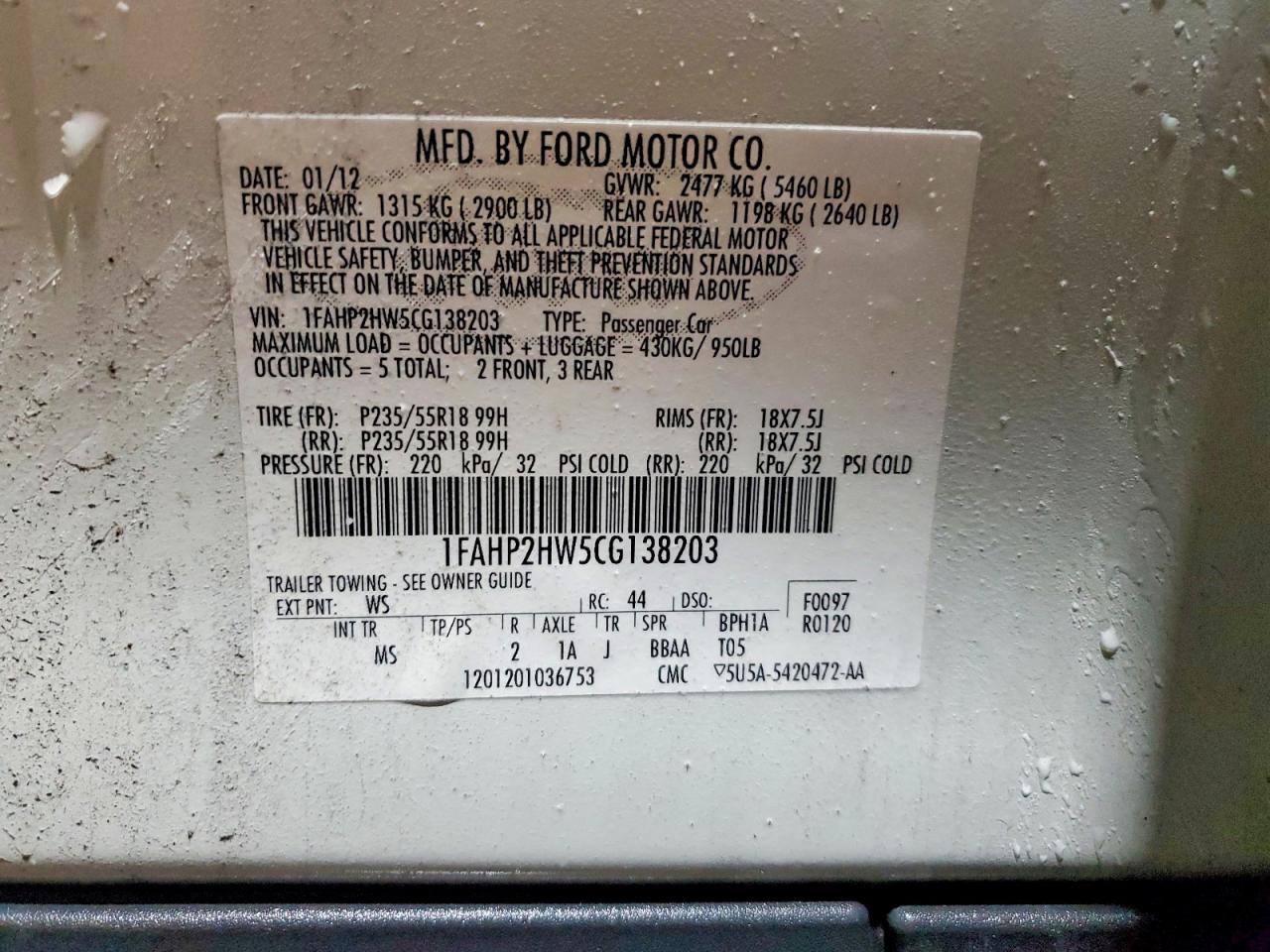 2012 FORD TAURUS SEL photo 23