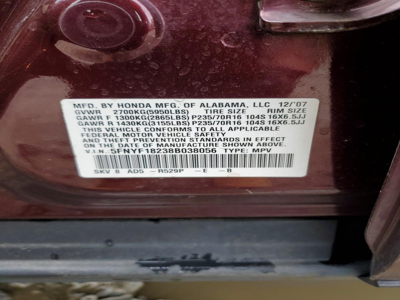 2008 HONDA PILOT VP photo 37