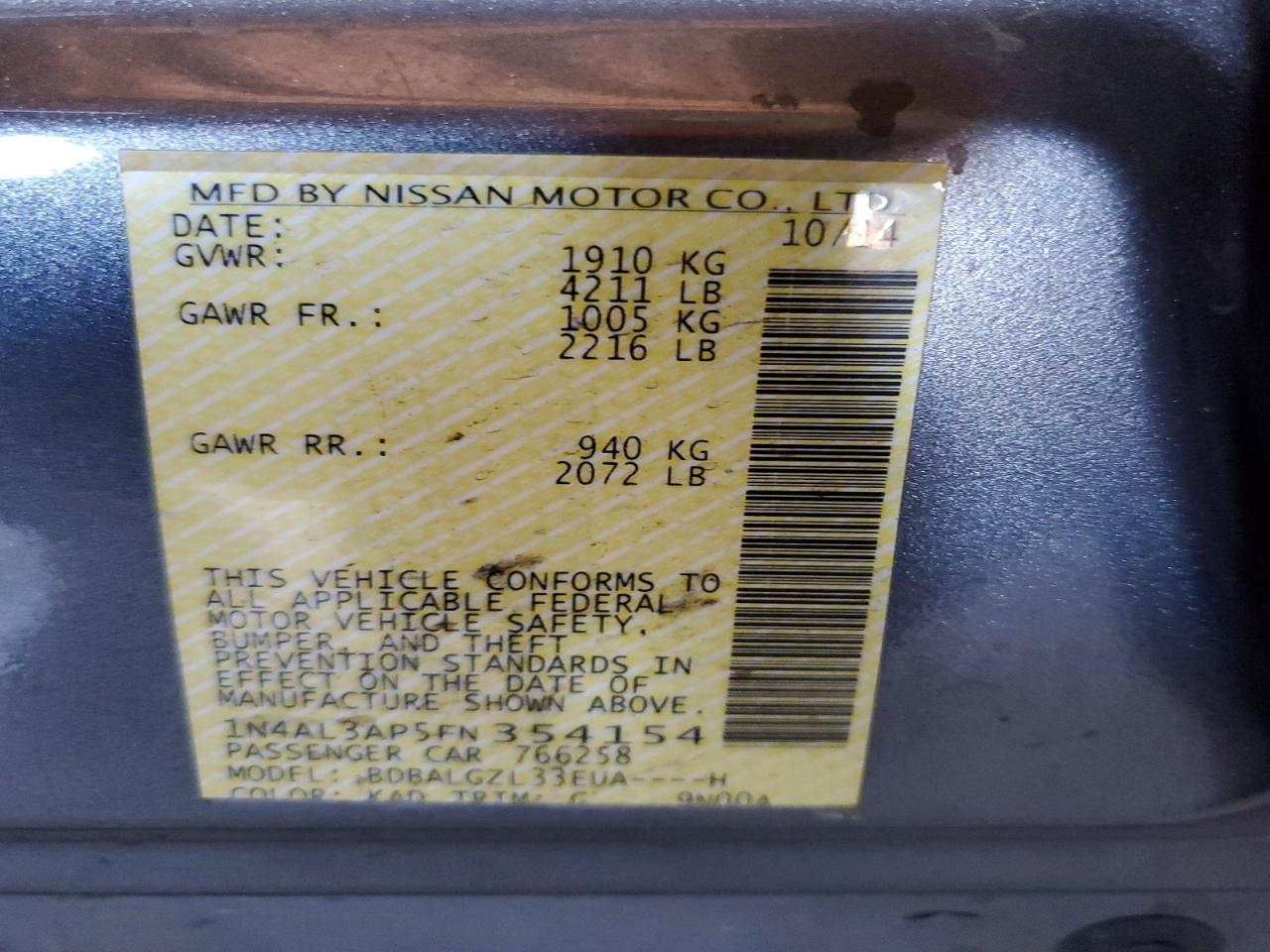2015 NISSAN ALTIMA 2.5 S photo 34