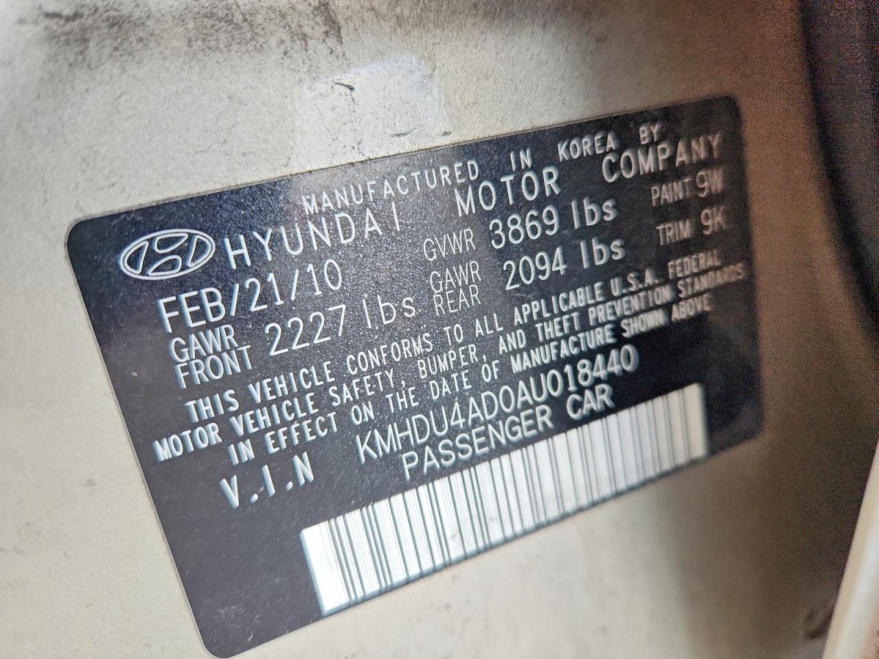 2010 HYUNDAI ELANTRA GLS photo 34