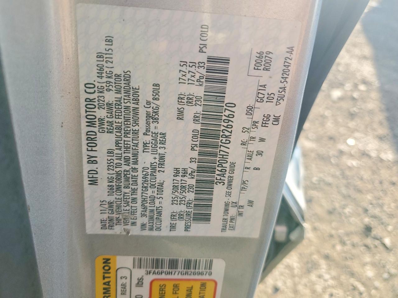 2016 FORD FUSION SE photo 34