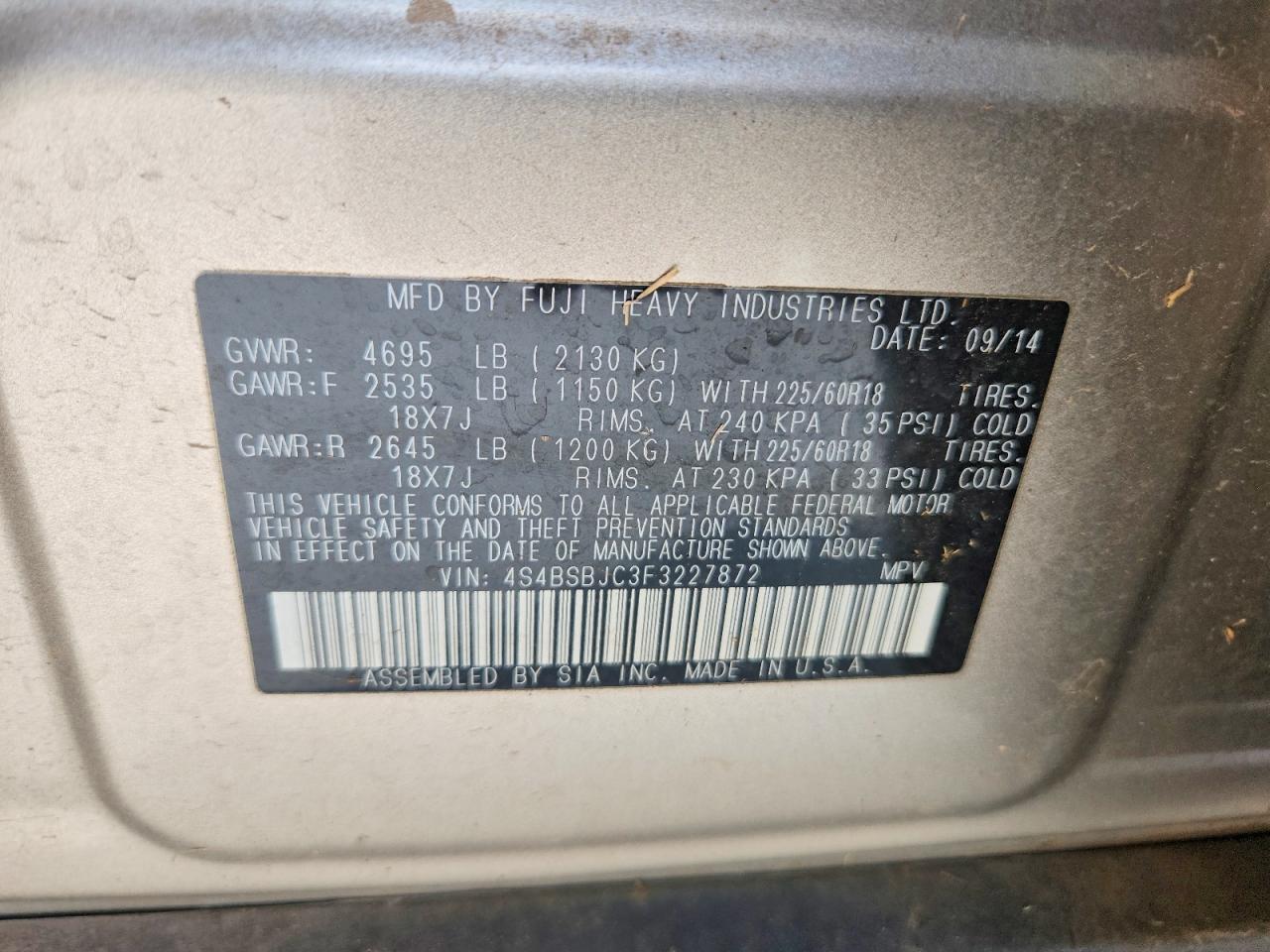 2015 SUBARU OUTBACK 2.5I LIMITED photo 12