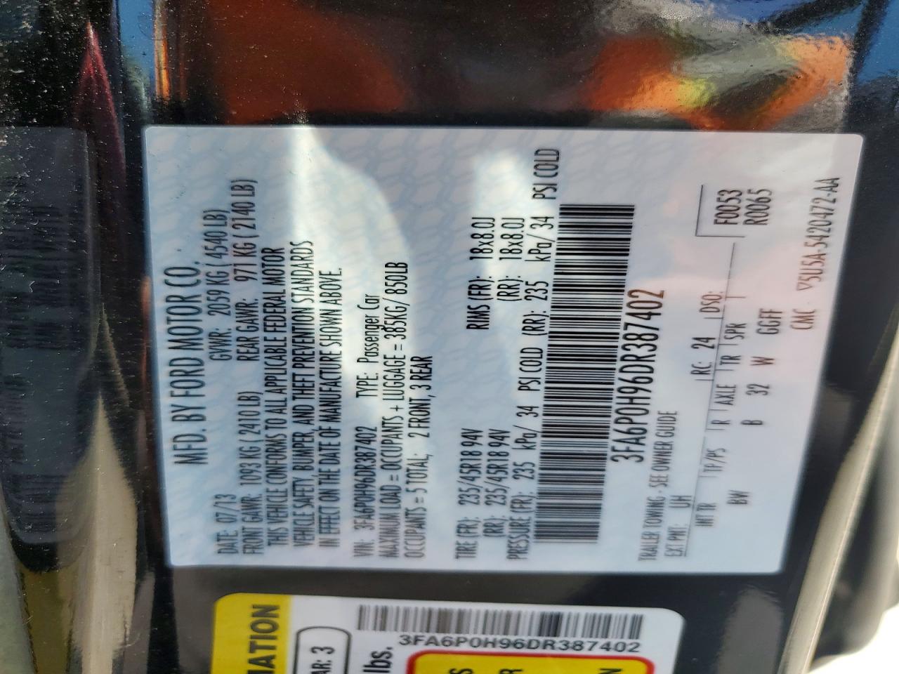 2013 FORD FUSION SE photo 12