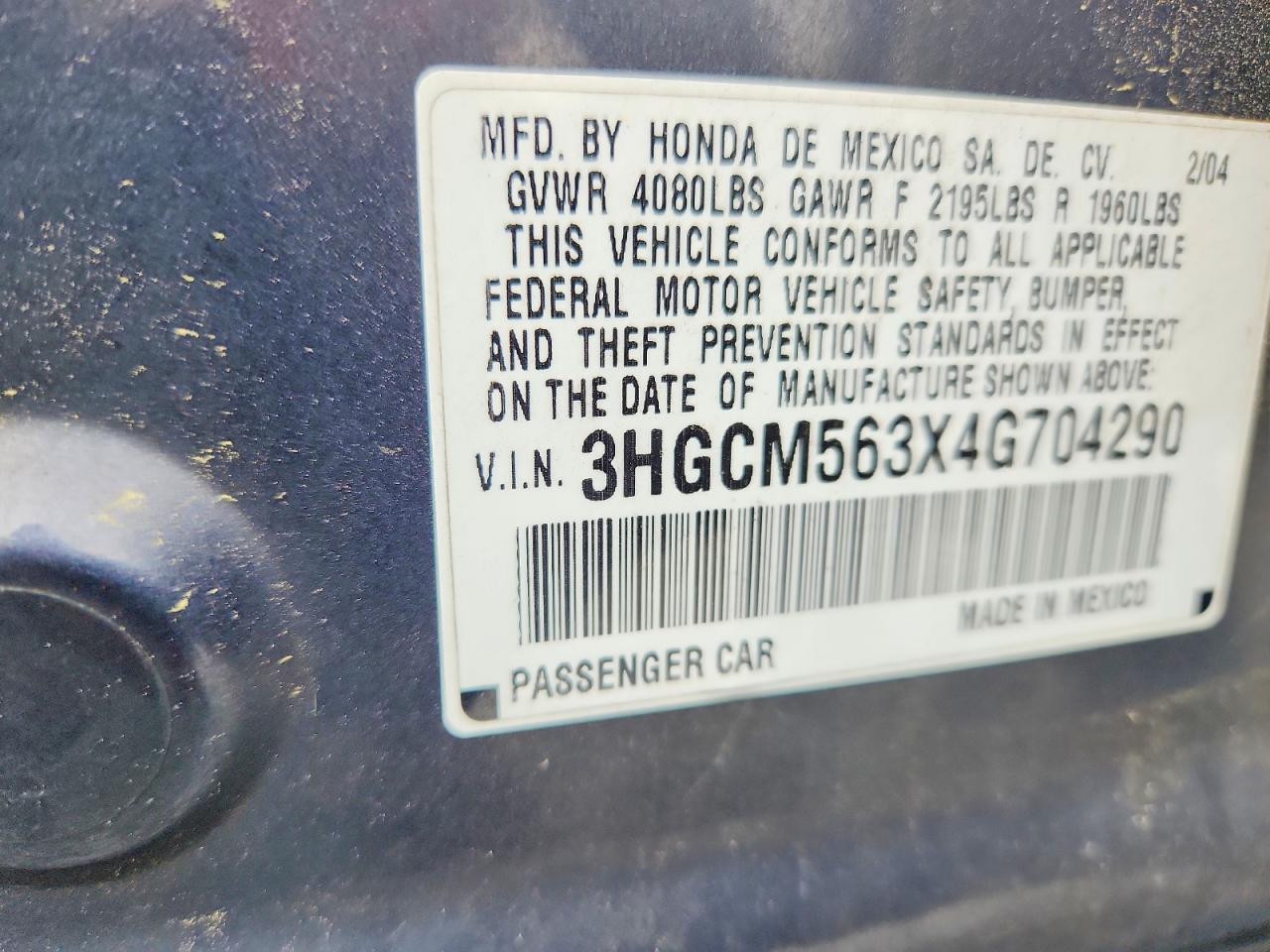 2004 HONDA ACCORD LX photo 23