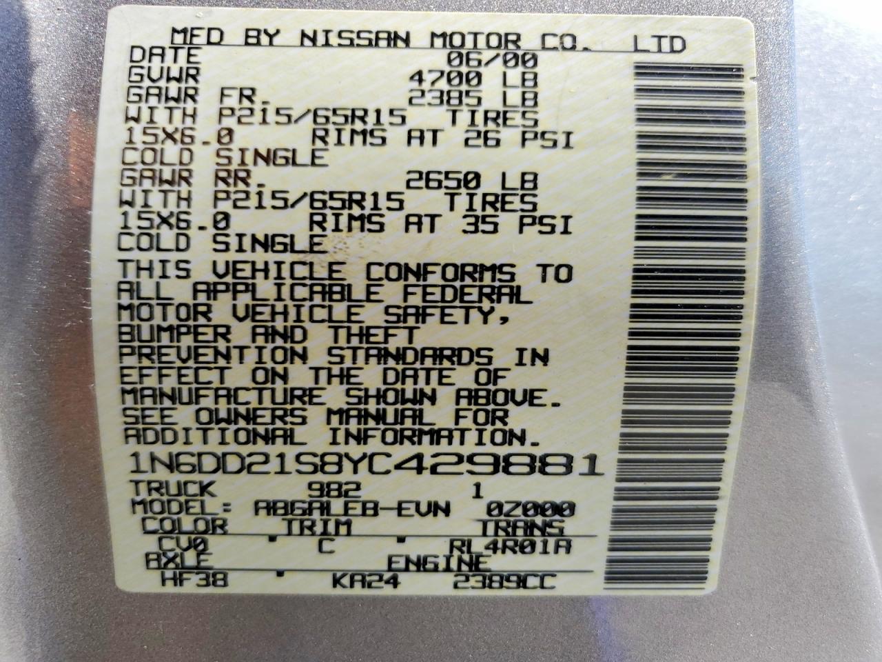 2000 NISSAN FRONTIER XE photo 12