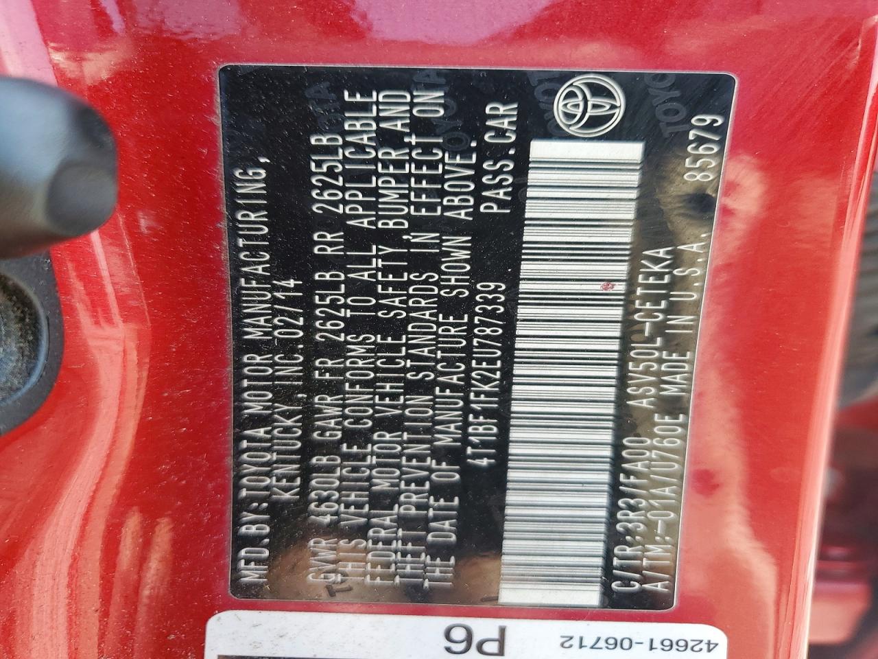2014 TOYOTA CAMRY L photo 12