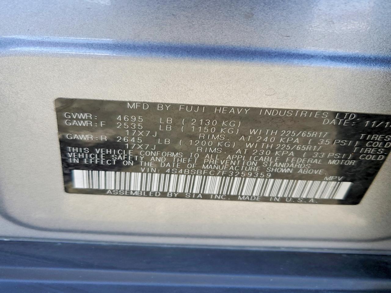 2015 SUBARU OUTBACK 2.5I PREMIUM photo 37