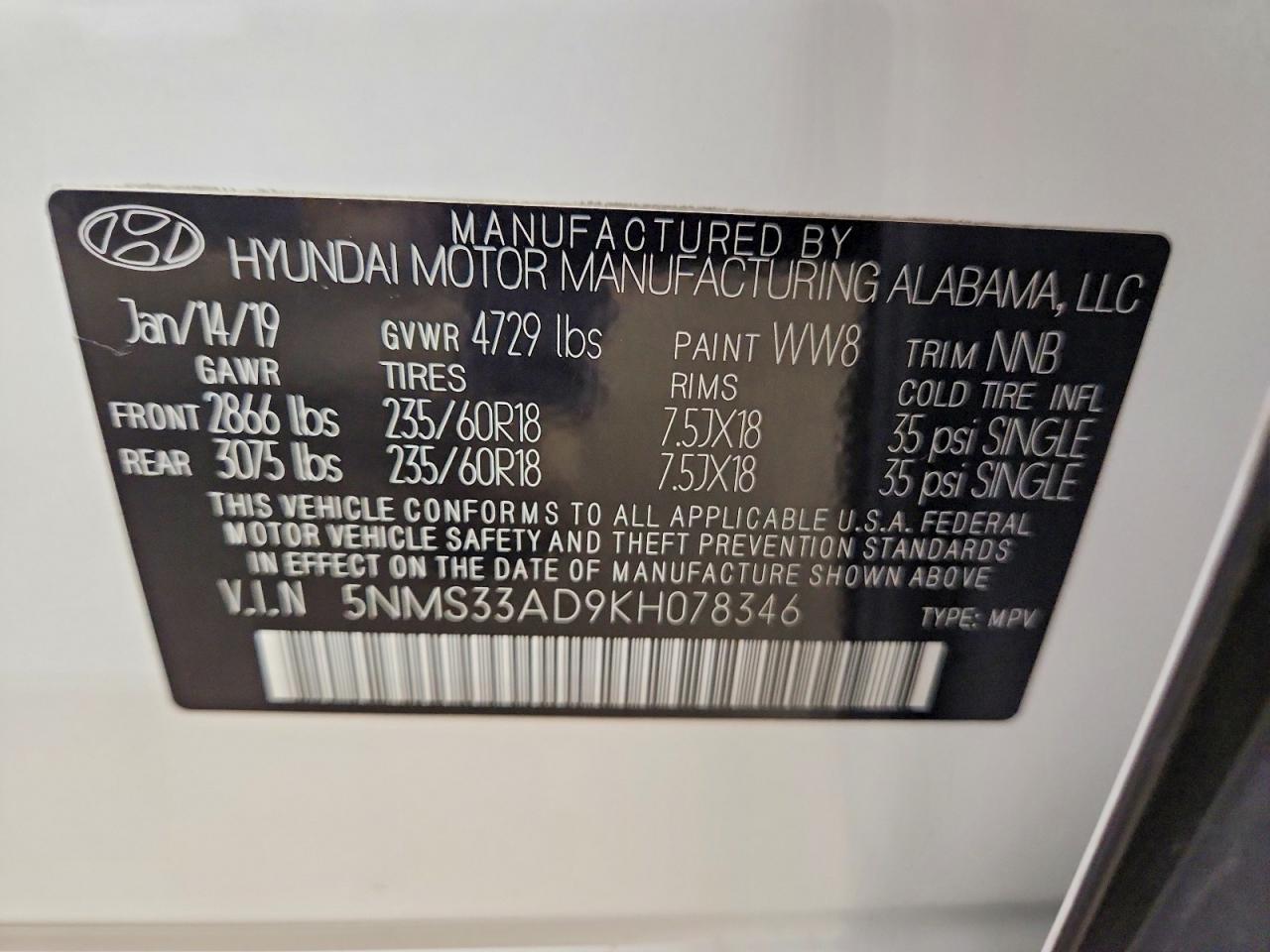 2019 HYUNDAI SANTA FE SEL PLUS 2.4L photo 37
