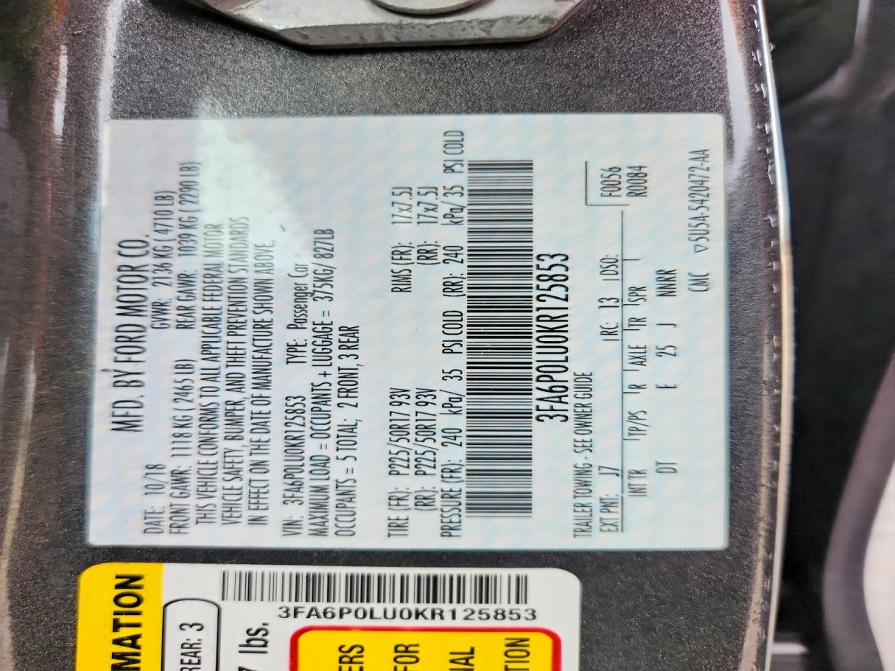 2019 FORD FUSION SE photo 13