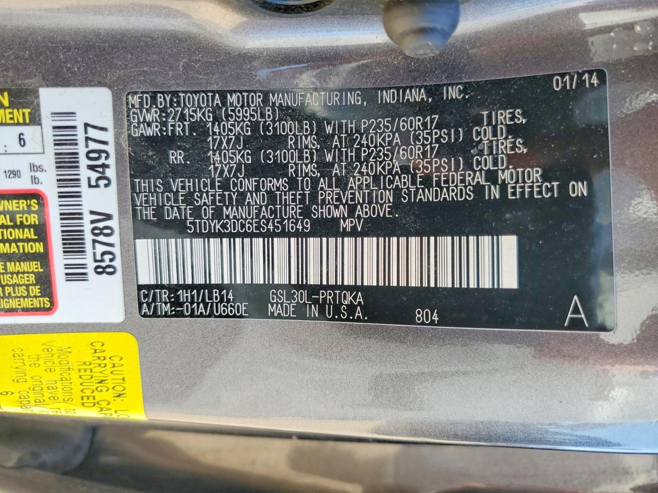 2014 TOYOTA SIENNA XLE 8-PASSENGER photo 13