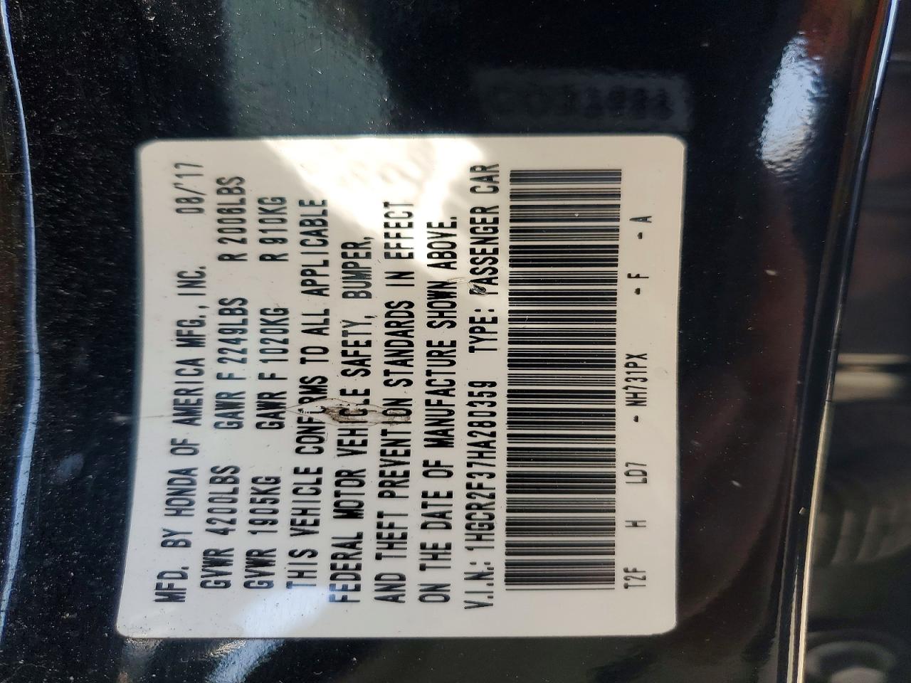 2017 HONDA ACCORD LX photo 25