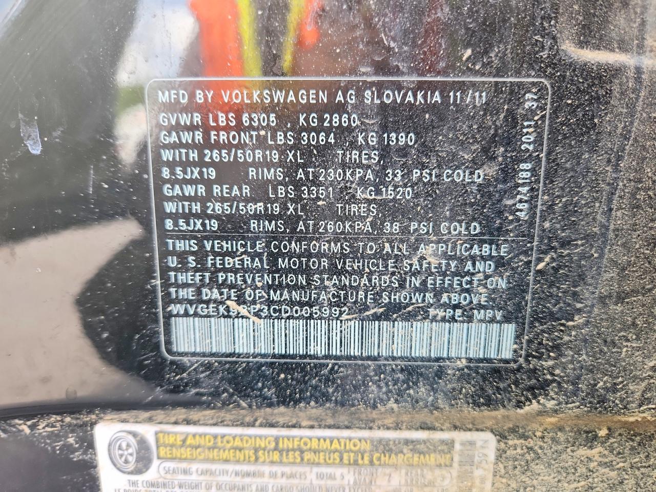 2012 VOLKSWAGEN TOUAREG V6 TDI photo 37