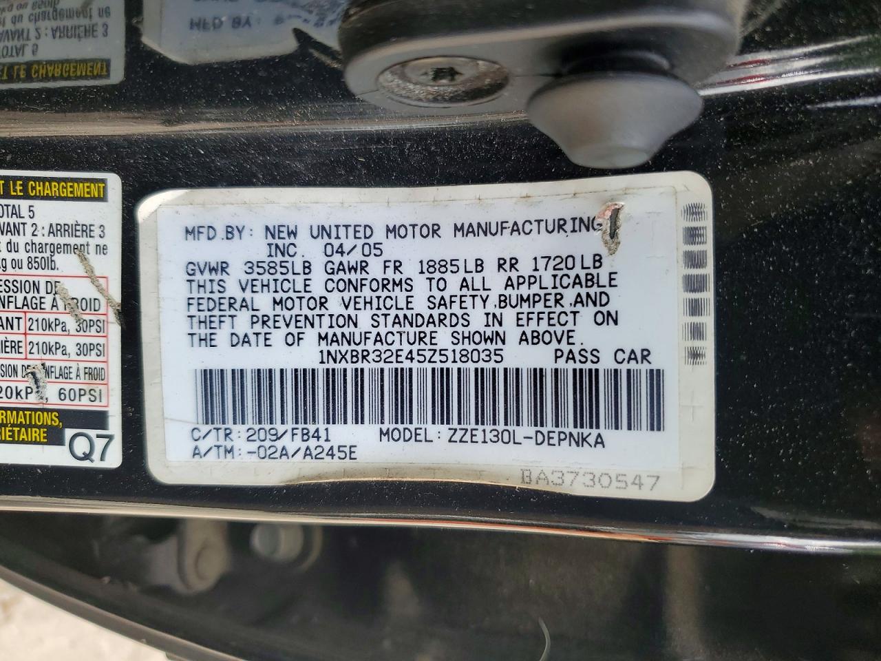 2005 TOYOTA COROLLA LE photo 23