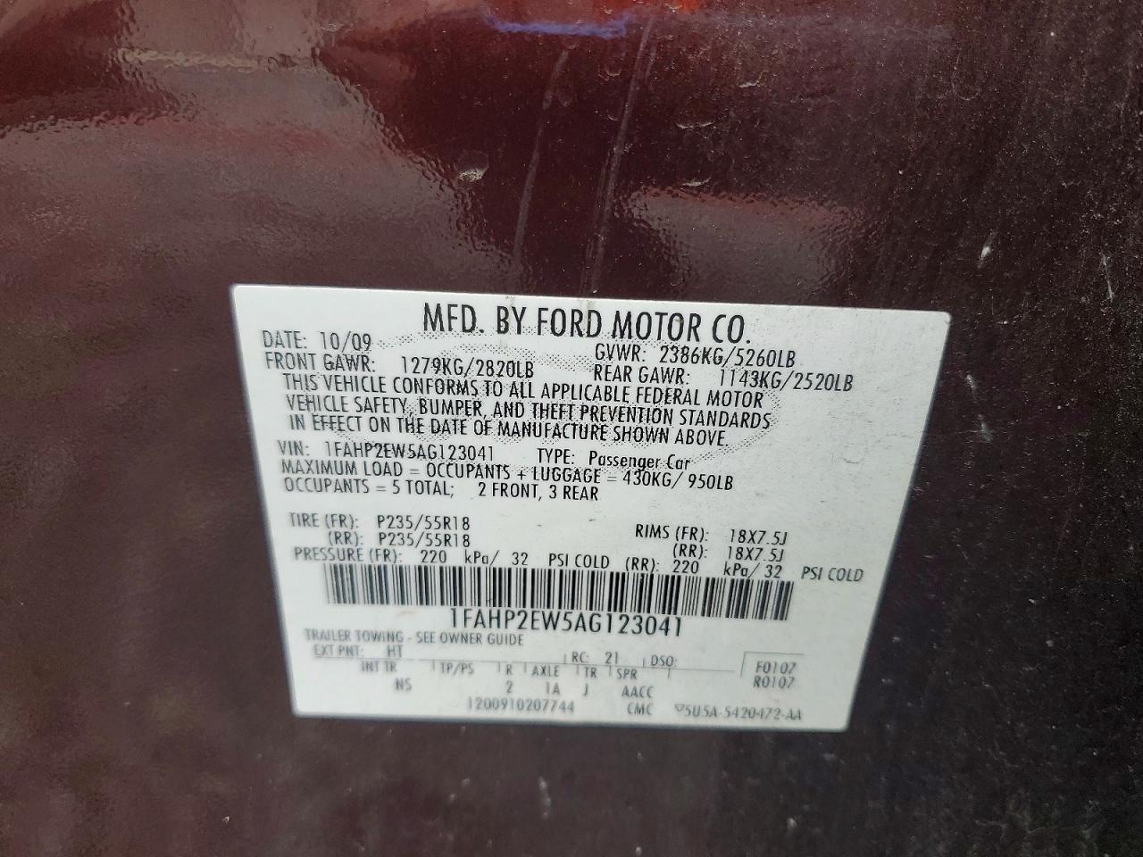 2010 FORD TAURUS SEL photo 34