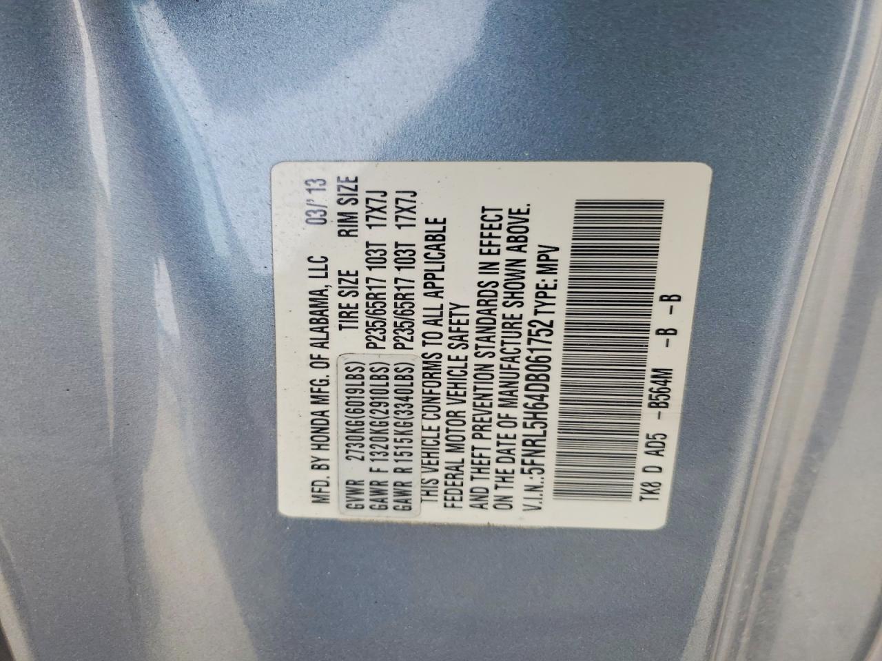 2013 HONDA ODYSSEY EXL photo 25