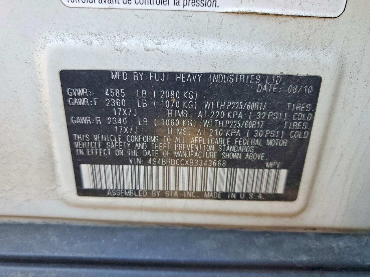 2011 SUBARU OUTBACK 2.5I PREMIUM photo 25