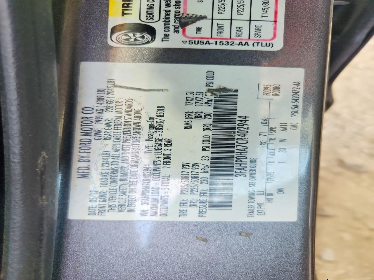 2012 FORD FUSION SE photo 12