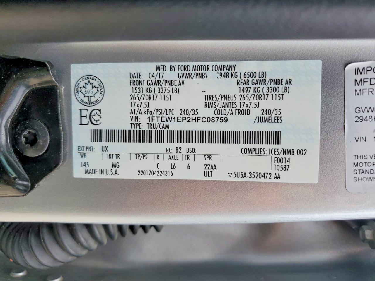 2017 FORD F150 SUPERCREW photo 23