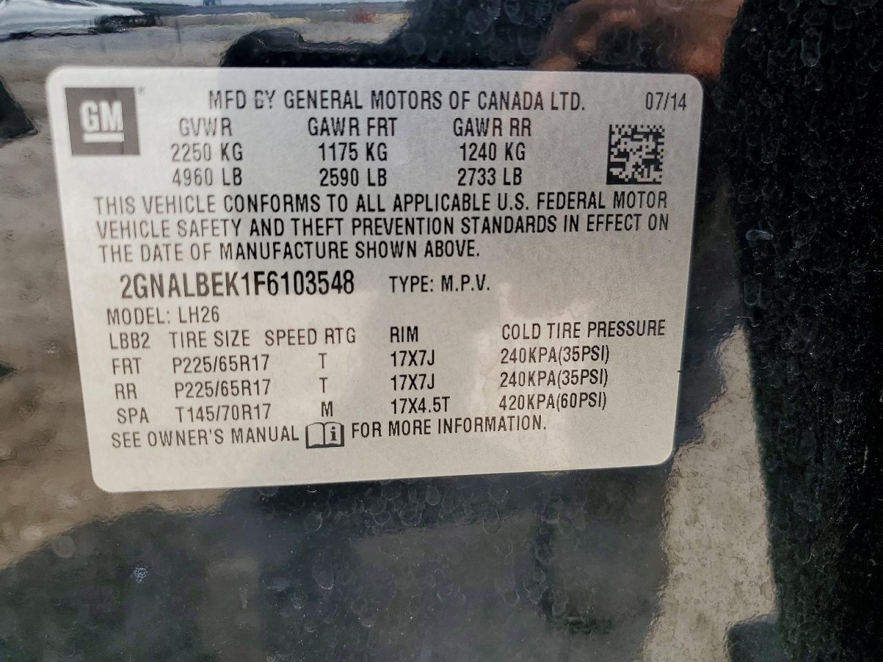 2015 CHEVROLET EQUINOX LT photo 13