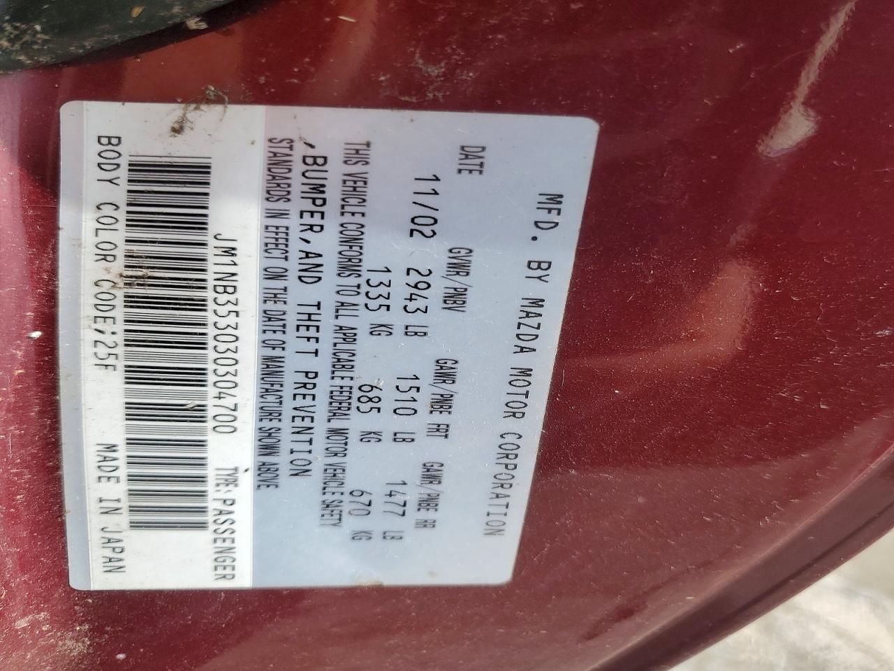 2003 MAZDA MX-5 MIATA BASE photo 34