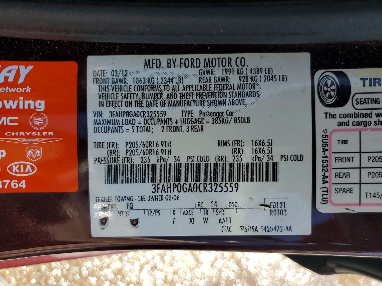 2012 FORD FUSION S photo 12