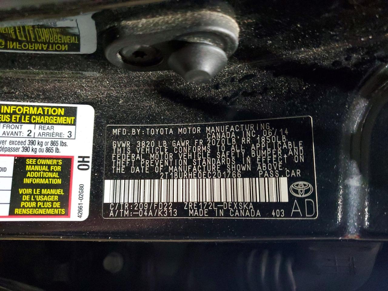 2014 TOYOTA COROLLA S PLUS photo 13