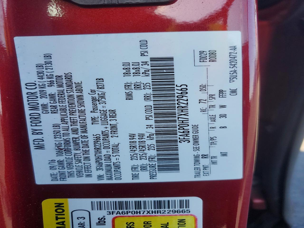 2017 FORD FUSION SE photo 23