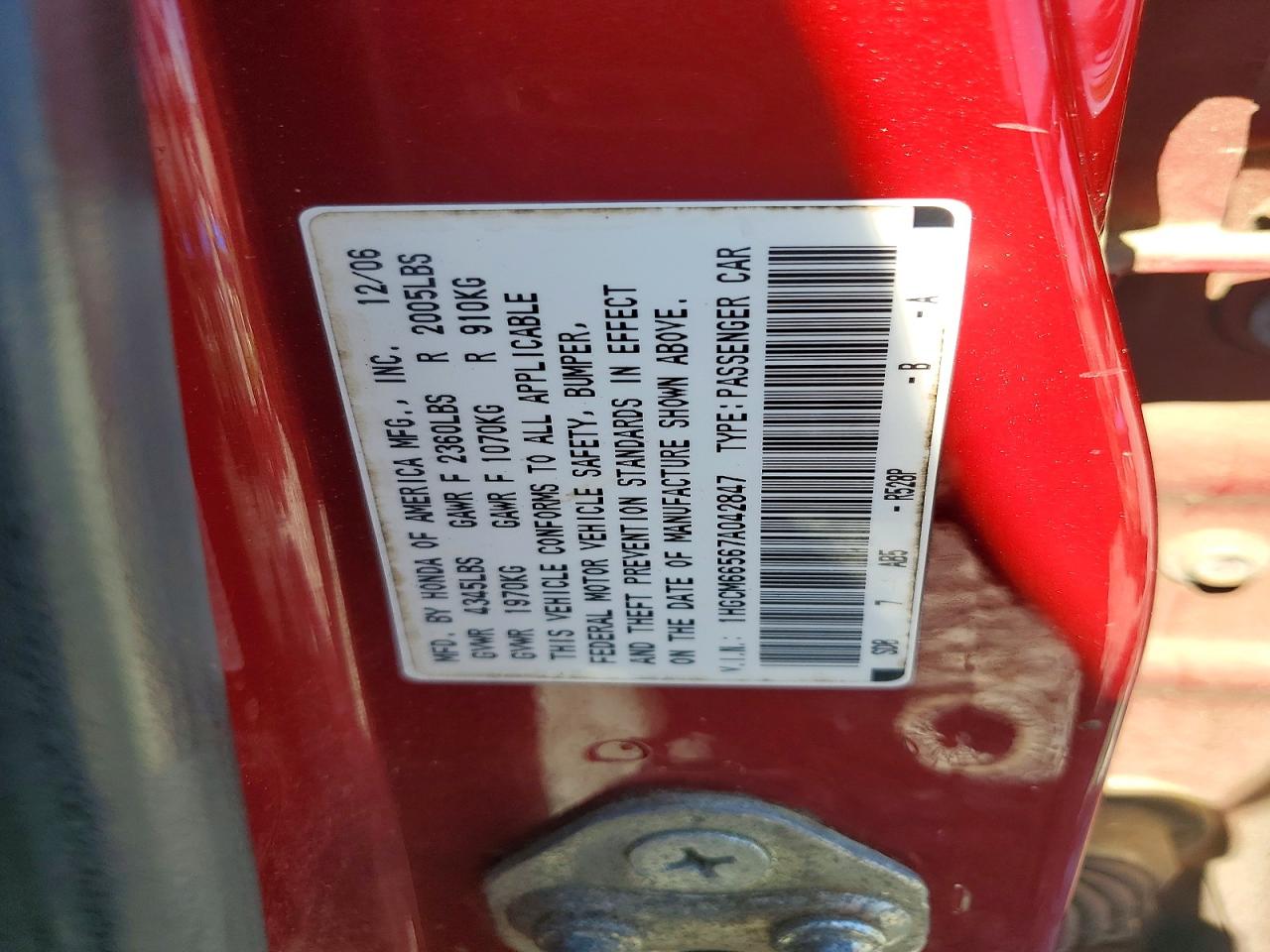 2007 HONDA ACCORD EX photo 12