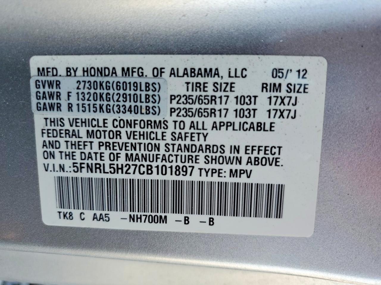 2012 HONDA ODYSSEY LX photo 25