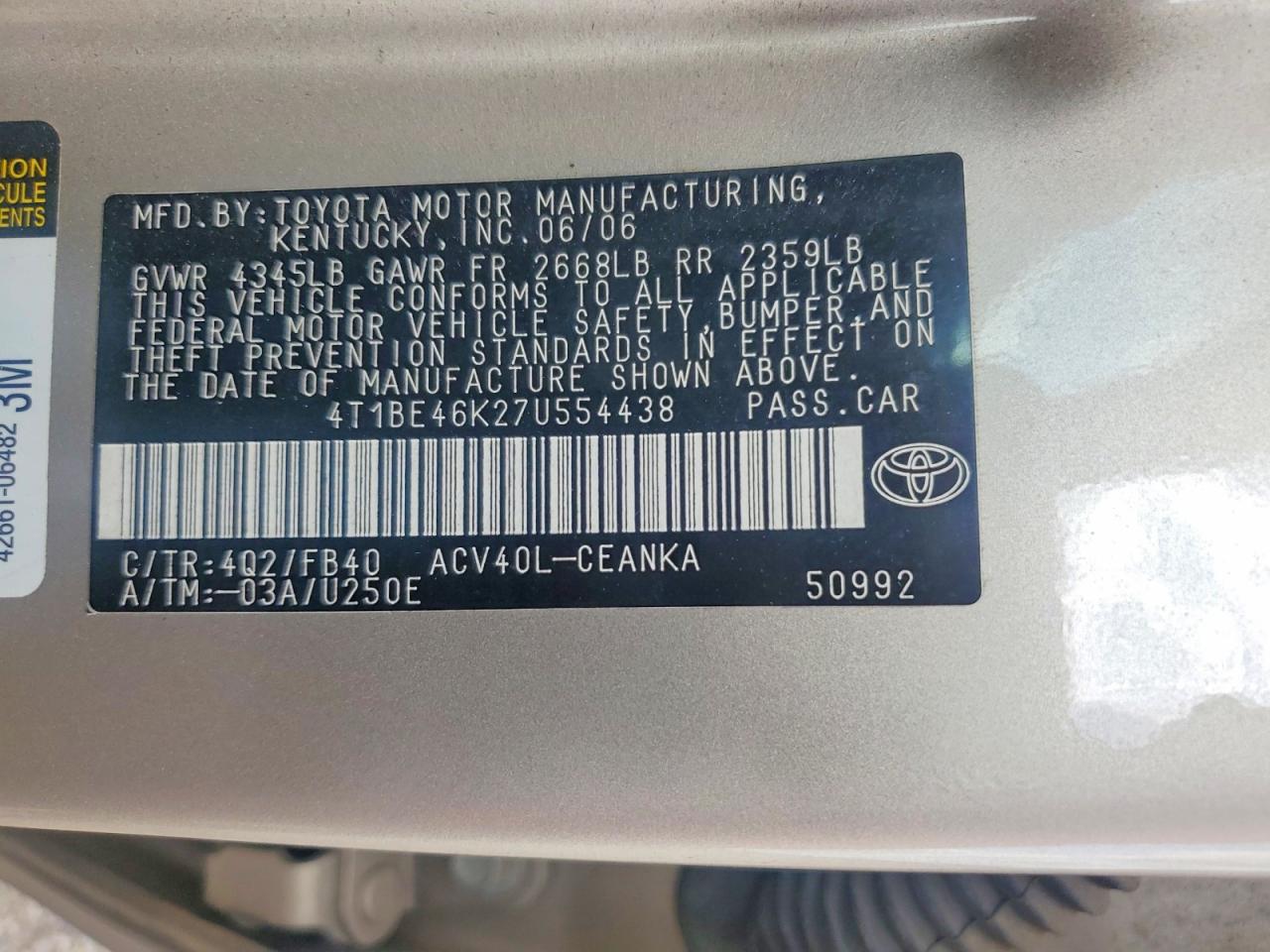2007 TOYOTA CAMRY LE photo 34