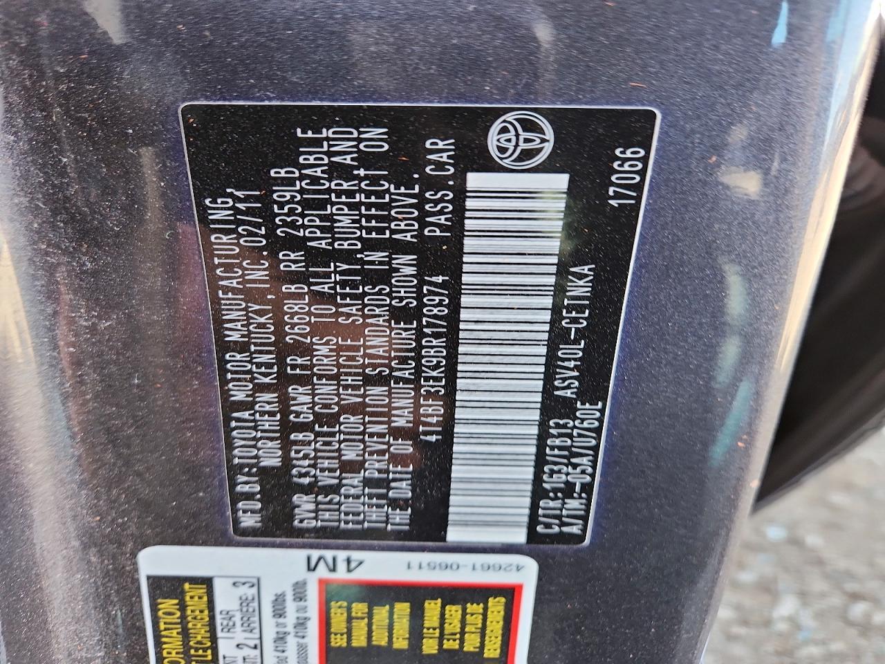 2011 TOYOTA CAMRY LE photo 34