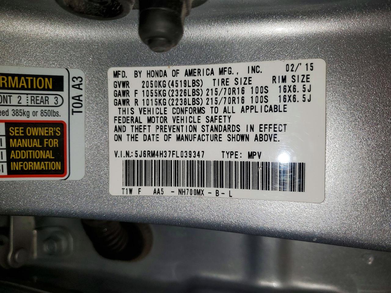2015 HONDA CR-V LX photo 25