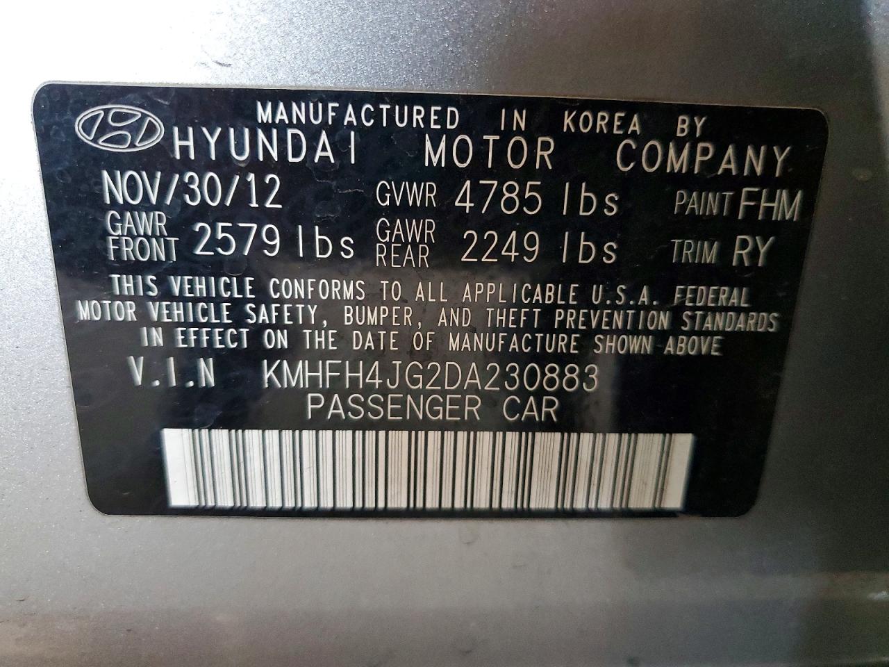 2013 HYUNDAI AZERA BASE photo 23